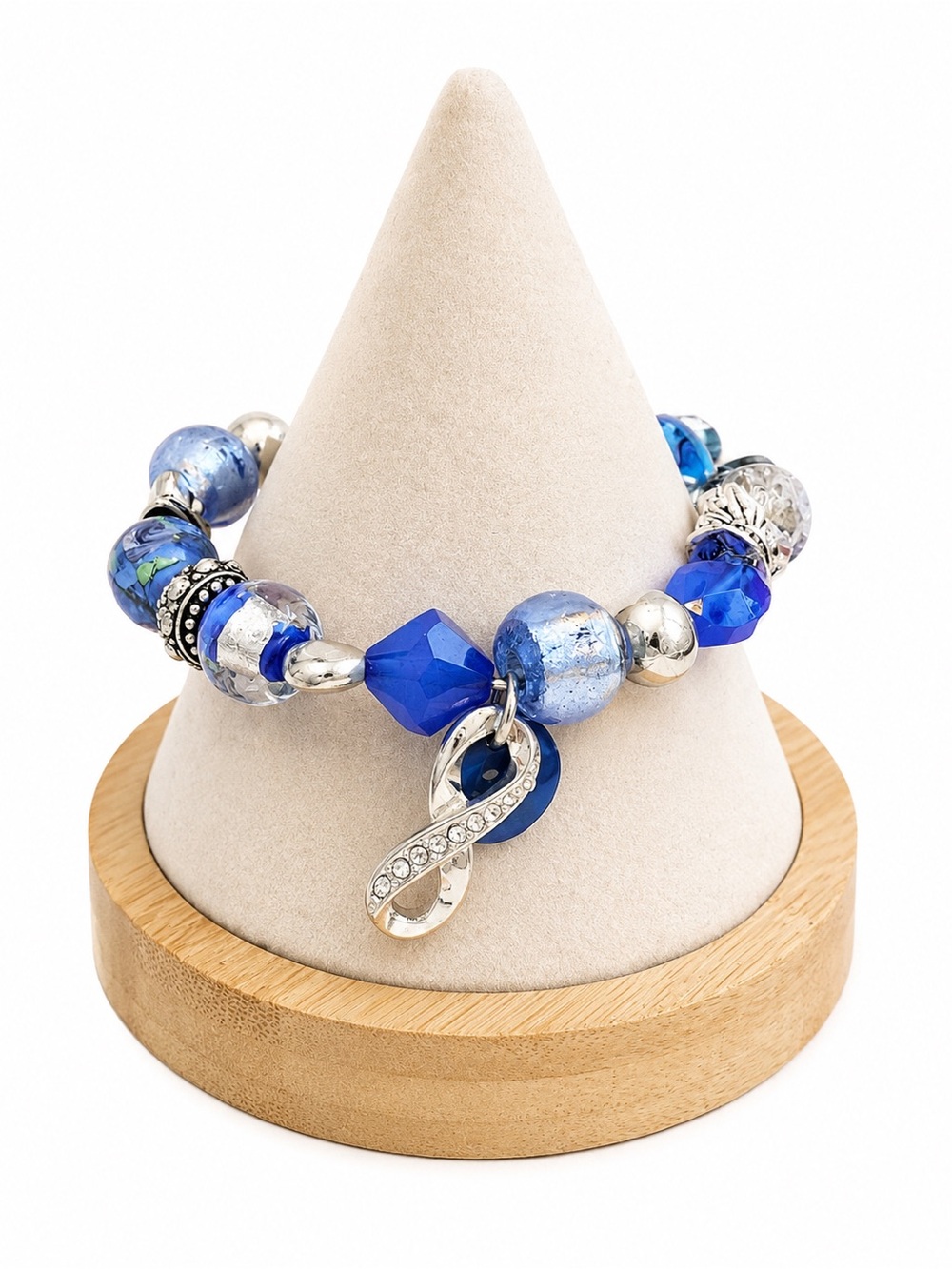 Avon Speak Out Domestic Violence Blue Beaded Awareness Charm Bracelet Boxed